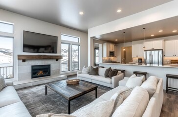 Fototapeta premium modern living room with plush seating and elegant decor in the luxury home of a wealthy real estate agent