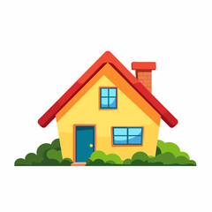 Colorful eco house illustration with greenery, sustainable living concept