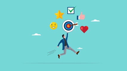 getting high score ratting on customer feedback or review, positive feedback on online ranking, user experience or client satisfaction, businessman getting customer feedback goals