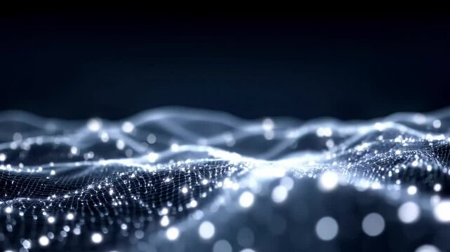 Futuristic Dark Wave With Sparkling Abstract Light Particles