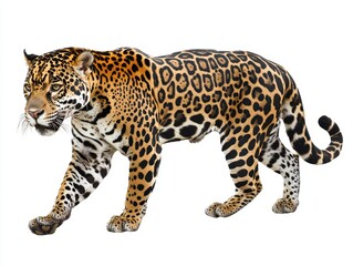 Majestic Jaguar Walking Gracefully with Distinctive Coat Patterns in a Brightly Lit Environment for Wildlife and Nature Photography Projects