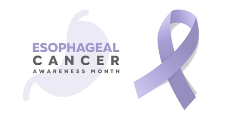 Esophageal Cancer Awareness Month. Stomach and ribbon. Great for cards, banners, posters, social media and more. White background.