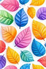 Colorful leaves pattern, white background, illustration