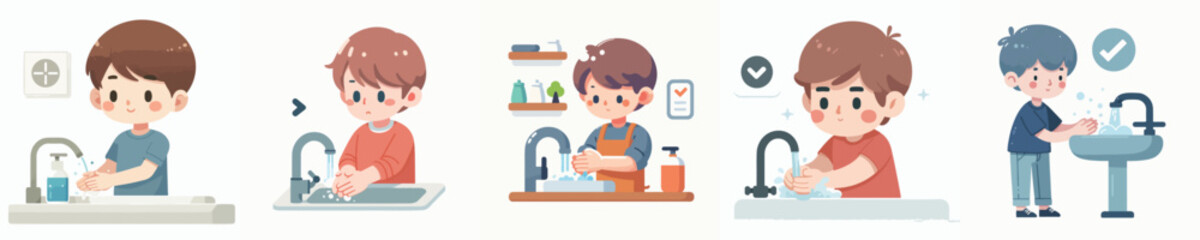 vector boy washing hands in sink