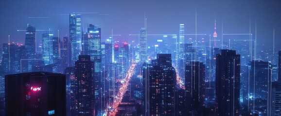 Futuristic City Skyline at Night