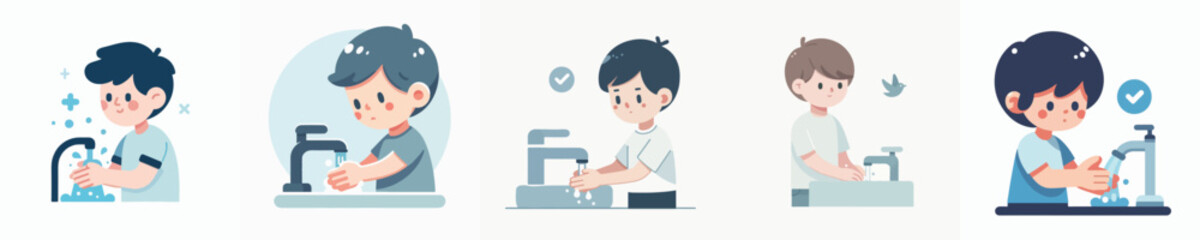 vector boy washing hands in sink