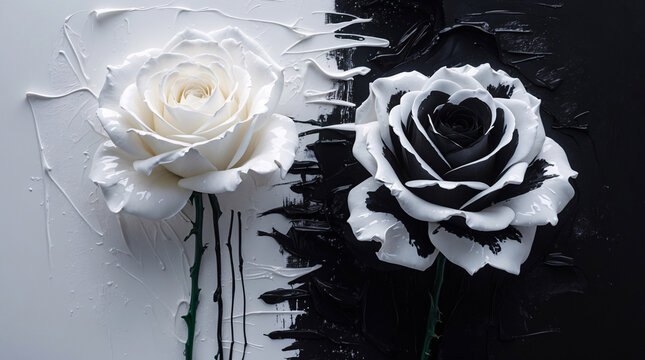 Beautiful pure white rose in front of an abstract black and white splash on the wall creating a striking visual contrast in photography  Abstract Floral Wallpaper