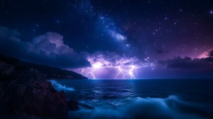 High quality photo of a seascape with waves and dramatic sky