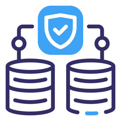 Data Security: Illustrated representation of secure data transmission, depicting database protection and safety through a shield symbol. Database security icon