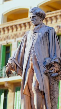 View of the Lord Brougham Statue on the street in daylight in Cannes, France