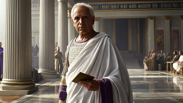 An Ancient Roman Senator portrayed in a Historic and Iconic Setting