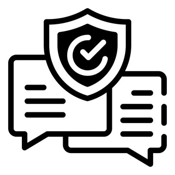 Data Protection Concept: A shield icon overlaid with a checkmark, symbolizing security, sits above chat bubbles filled with lines representing conversation.