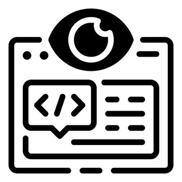 Eye on Code: A minimalistic illustration showcases an eye hovering over a screen displaying code, symbolizing the focus on software development and digital technology.