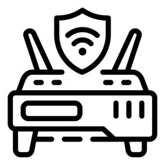 Cyber Shield: A sleek, modern illustration of a router protected by a digital shield, highlighting the importance of network security. Security connection icon