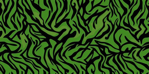 Seamless camouflage pattern featuring tiger stripes in army green and black, military, army