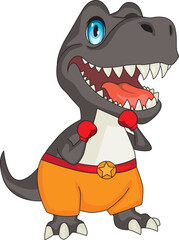 Funny boxer dinosaur using red boxing gloves