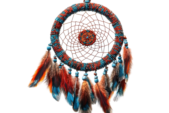 A Vibrant Dreamcatcher Adorned With Colorful Beads And Feathers, Symbolizing Hope, Dreams, And Spiritual Protection Against Isolated on Transparent Background