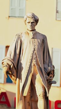 View of the Lord Brougham Statue on the street in daylight in Cannes, France