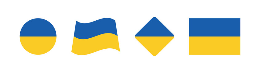 Vector Ukraine National Flag icon collection. Set of Ukraine Flag Icons in Various Shapes.
