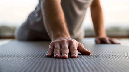 anxiety management techniques mindfulness cognitive techniques concept A person practicing yoga on a mat with a serene background.