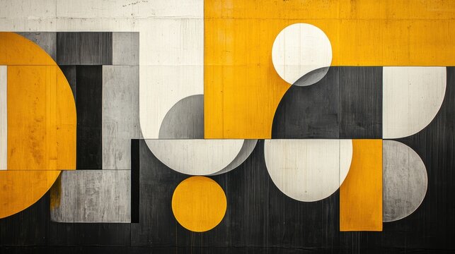 A vibrant canvas of yellow, gray, and white, where bold geometric shapes, reminiscent of modern art, danced and interacted, creating a dynamic visual symphony.