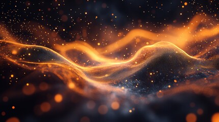 A dynamic, ethereal backdrop of abstract technology, where intricate lines and shimmering particles mesh and intertwine to form a mesmerizing visual symphony.