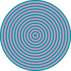 Visual effect created by shades of neon pink, lilac and jade green circles getting progressively smaller