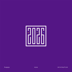 2026 Tech Maze: Futuristic New Year Design with Minimalist Typography on Rich Purple Background. Perfect for Modern Event Promotions & Digital Campaigns.