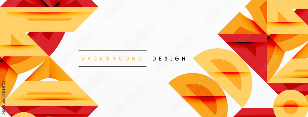 Poster Abstract geometric background with shapes, featuring circular and rounded elements. Bold contrast, smooth gradients, dynamic composition, futuristic style
