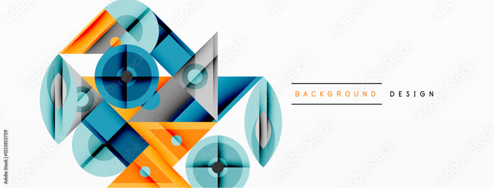 Aufkleber Geometric abstract composition with intersecting shapes, circles, triangles, and gradients, blending vibrant colors and dynamic contrasts to create a modern, futuristic visual design