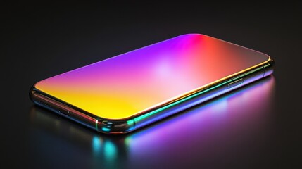 Colorful Smartphone on Black Background with Reflective Surface