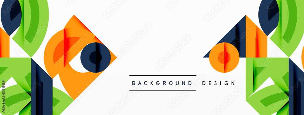 Aufkleber Abstract geometric background with shapes, featuring circular and rounded elements. Bold contrast, smooth gradients, dynamic composition, futuristic style