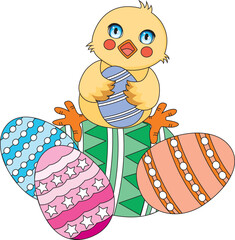 Cute Chick With Easter Egg Holiday Graphic Art Vector