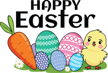 Fototapeta premium Happy Easter Eggs Chick Graphic Art Vector