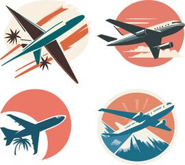 Retro airplane bundle set capturing the excitement of travel with vibrant and dynamic designs
