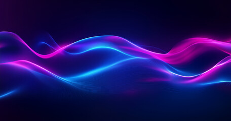 Fototapeta premium Dark blue abstract background with ultraviolet neon glow, blurry light lines, waves