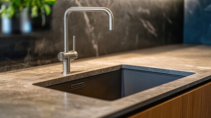 Kitchen sink area modern contemporary style decoration workplace close up pantry home interior design detail set of clean