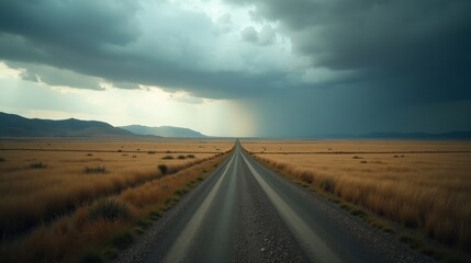 Fototapeta premium Expansive alluvial plains under a rainy midday sky. The autumn landscape appears fresh, with glistening wet soil and scattered water channels shaping the terrain.