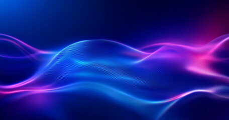 Fototapeta premium Dark blue abstract background with ultraviolet neon glow, blurry light lines, waves