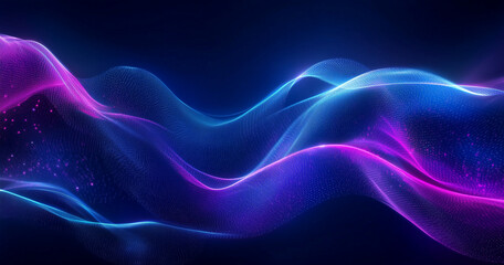 Fototapeta premium Dark blue abstract background with ultraviolet neon glow, blurry light lines, waves