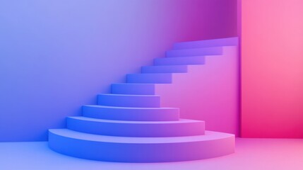 Futuristic Minimalistic Staircase with Colorful Gradient Background