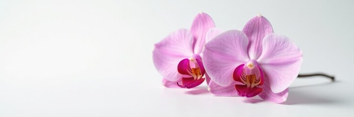 Delicate orchid petals unfolding on a clean white surface, plant life, isolated