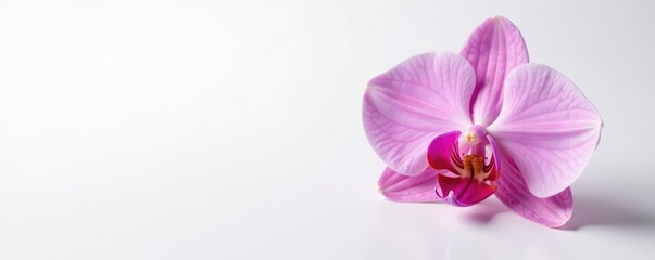 Obraz premium Delicate orchid petals unfolding on a crisp white background, flowers, flower power