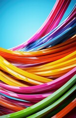 Digital abstract artwork with vibrant color stripes orange, yellow, pink, blue, green in motion 