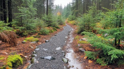 Fototapeta premium Serene Forest Trail Surrounded by Lush Greenery and Tranquil Nature