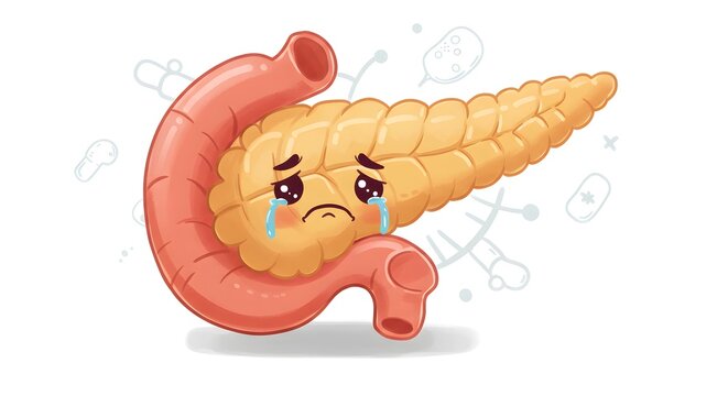 Cartoon Pancreas Crying Illustration for Health Awareness and Medical Education