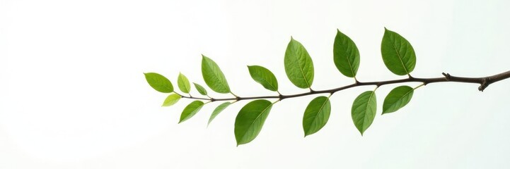Obraz premium Single isolated branch against white background with subtle shadows, foliage, darkness