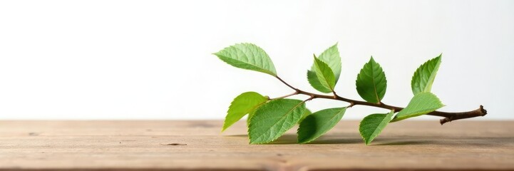 Single isolated branch on a wooden surface on white background, branches, texture, nature