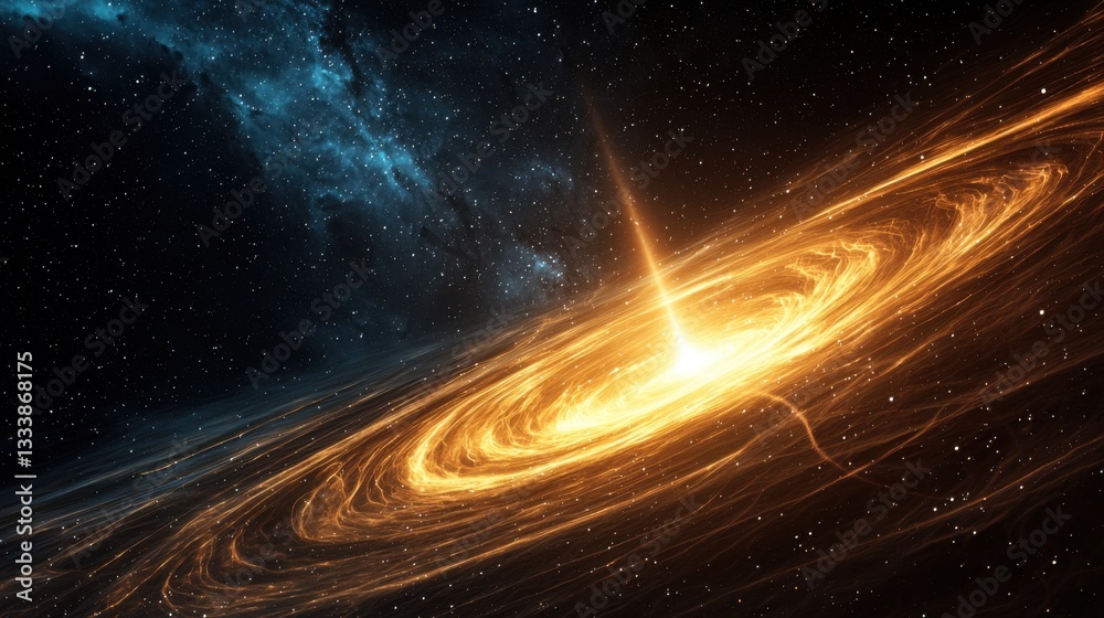 Wall mural a luminous vortex radiates intense golden light in the depths of space, surrounded by shimmering sta