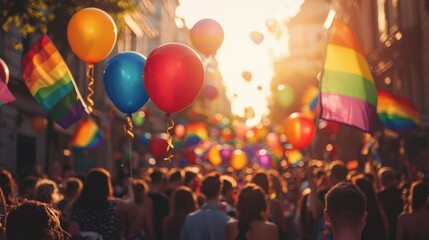 Sunlit Pride Parade Crowd City Street Celebration